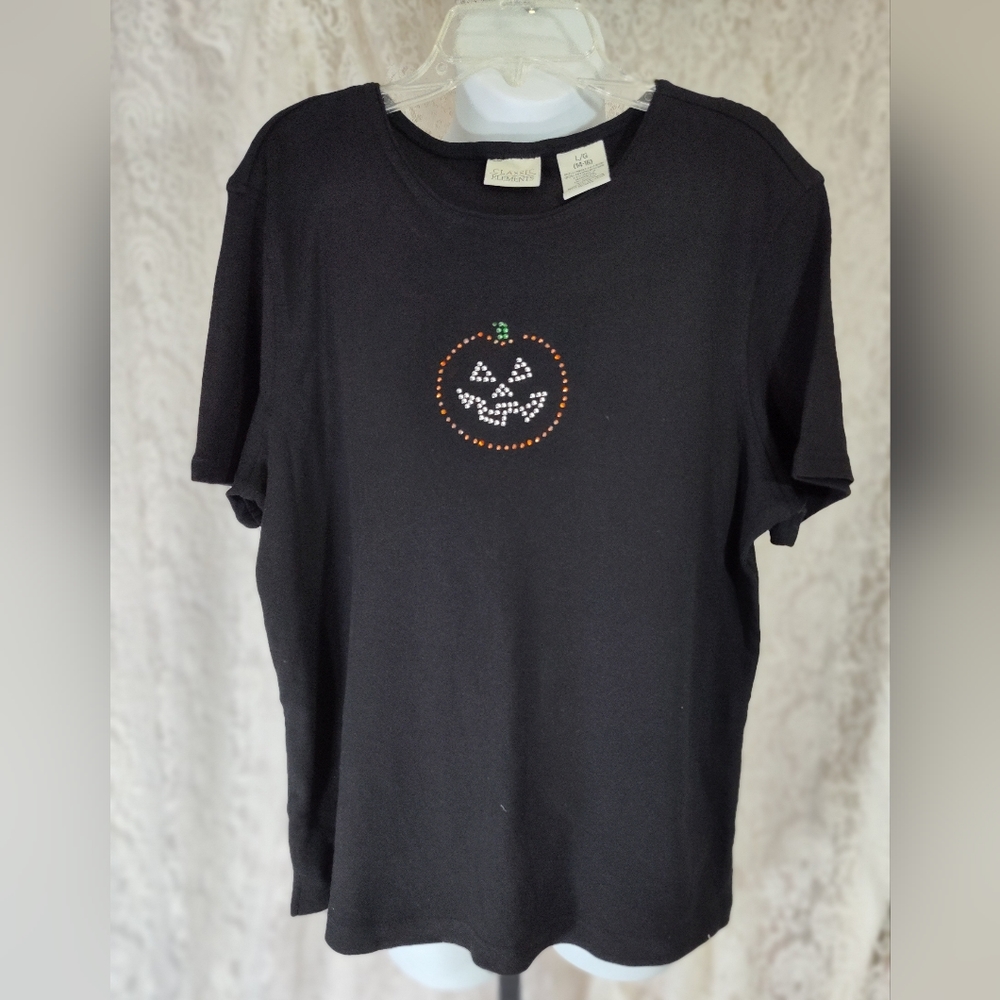 Classic Elements Halloween Theme Top Black & Bling NWOT